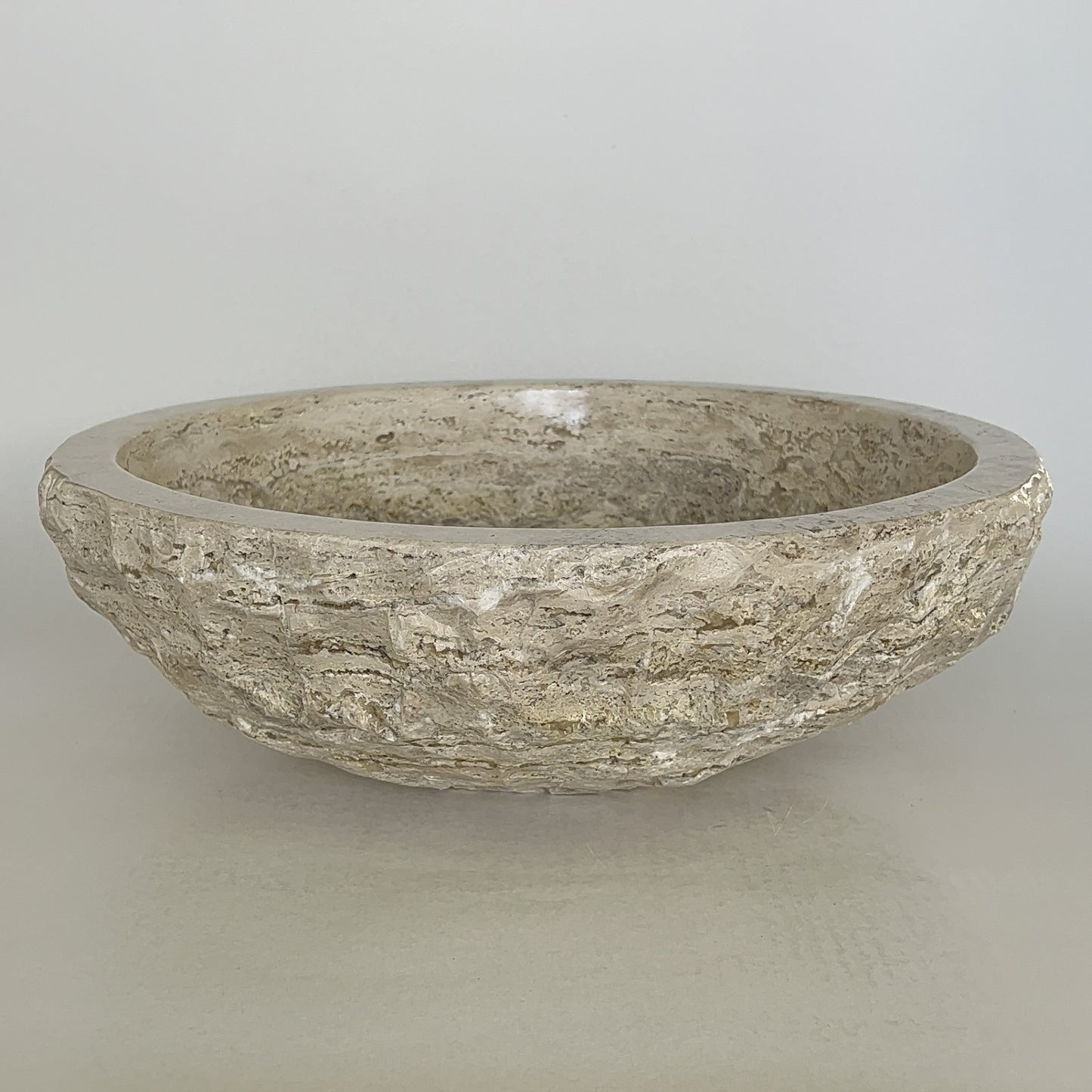 Natural Stone Vessel Sink, Travertine & Marble Bathroom Sink,Round Bathroom Sink Front View