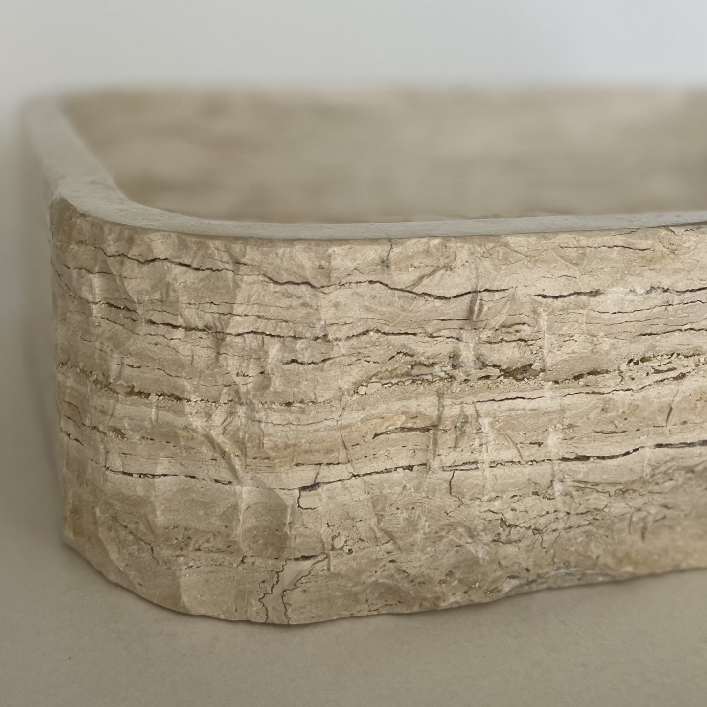 Natural Stone Vessel Sink, Travertine & Marble Bathroom Sink, Rectangle Bathroom Sink Side View 2