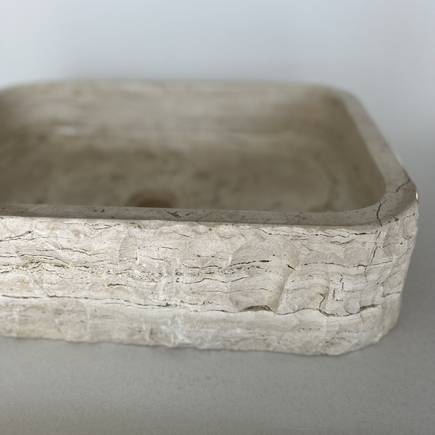 Natural Stone Vessel Sink, Travertine & Marble Bathroom Sink, Rectangle Bathroom Sink Close up