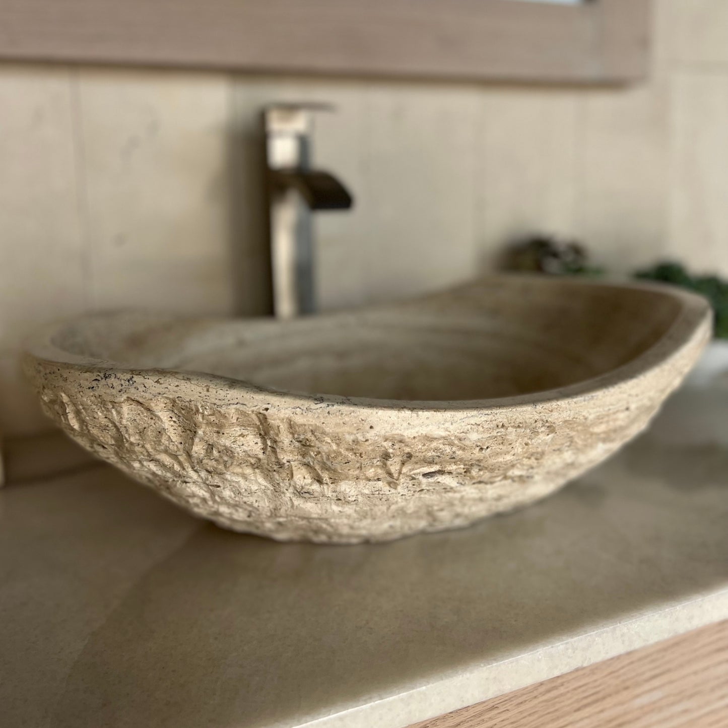 Natural Stone Vessel Sink, Travertine & Marble Bathroom Sink, Oval Bathroom Sink.