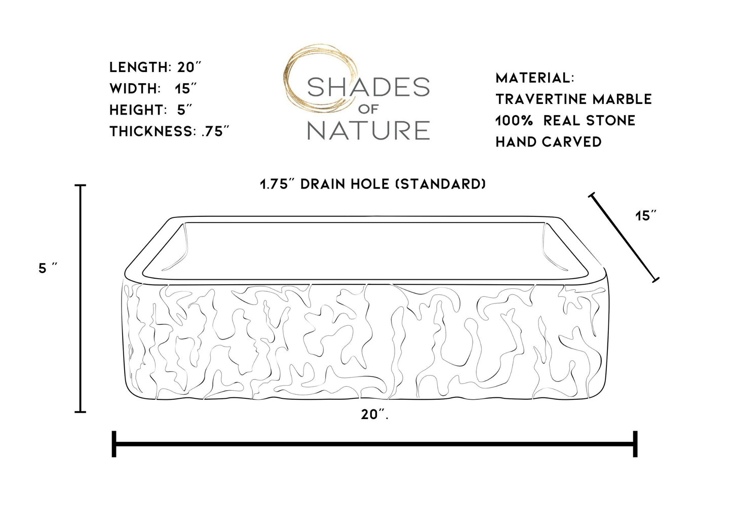 CUSTOM 10 + RECTANGLE NATURAL STONE BATHROOM SINK