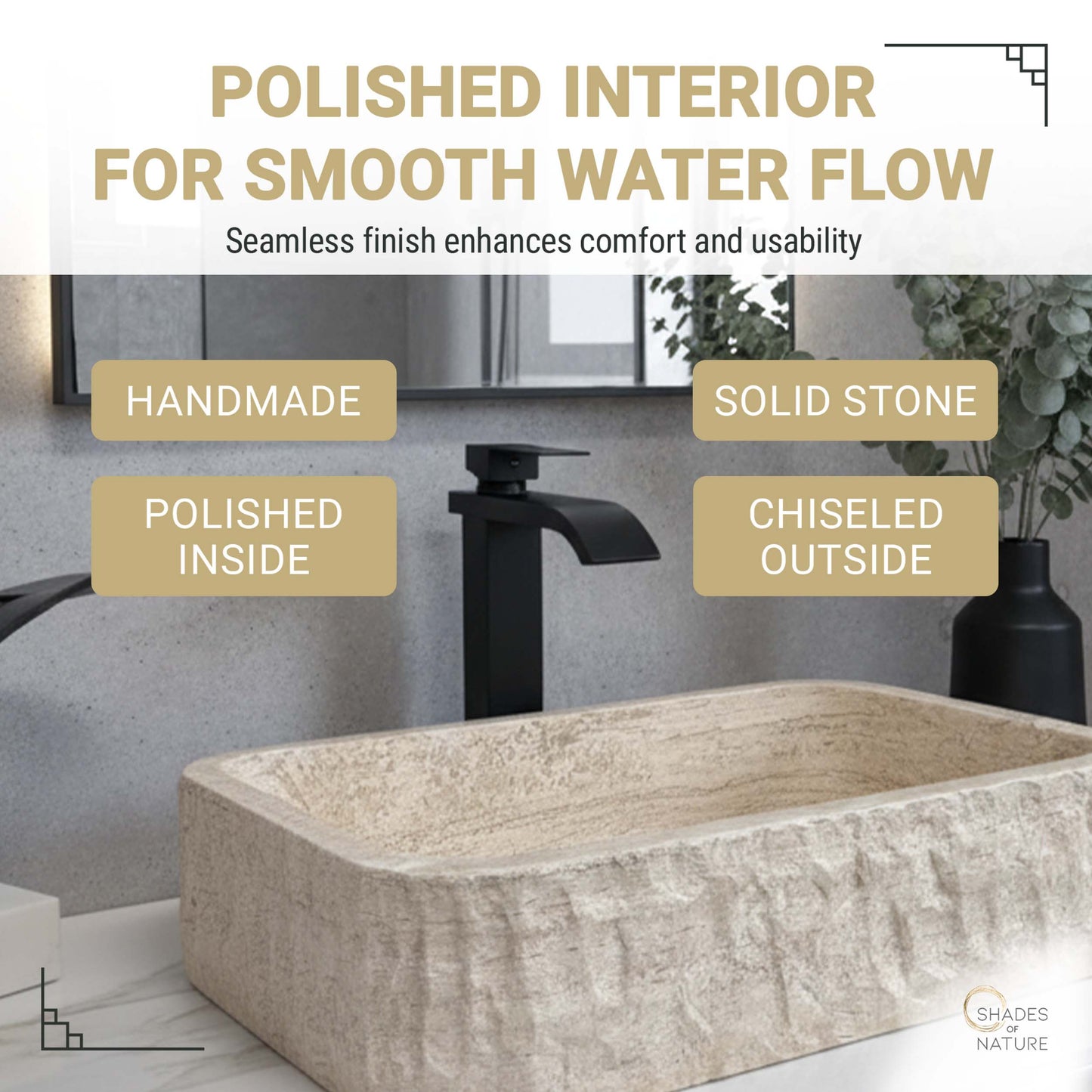 RECTANGLE NATURAL STONE BATHROOM SINK