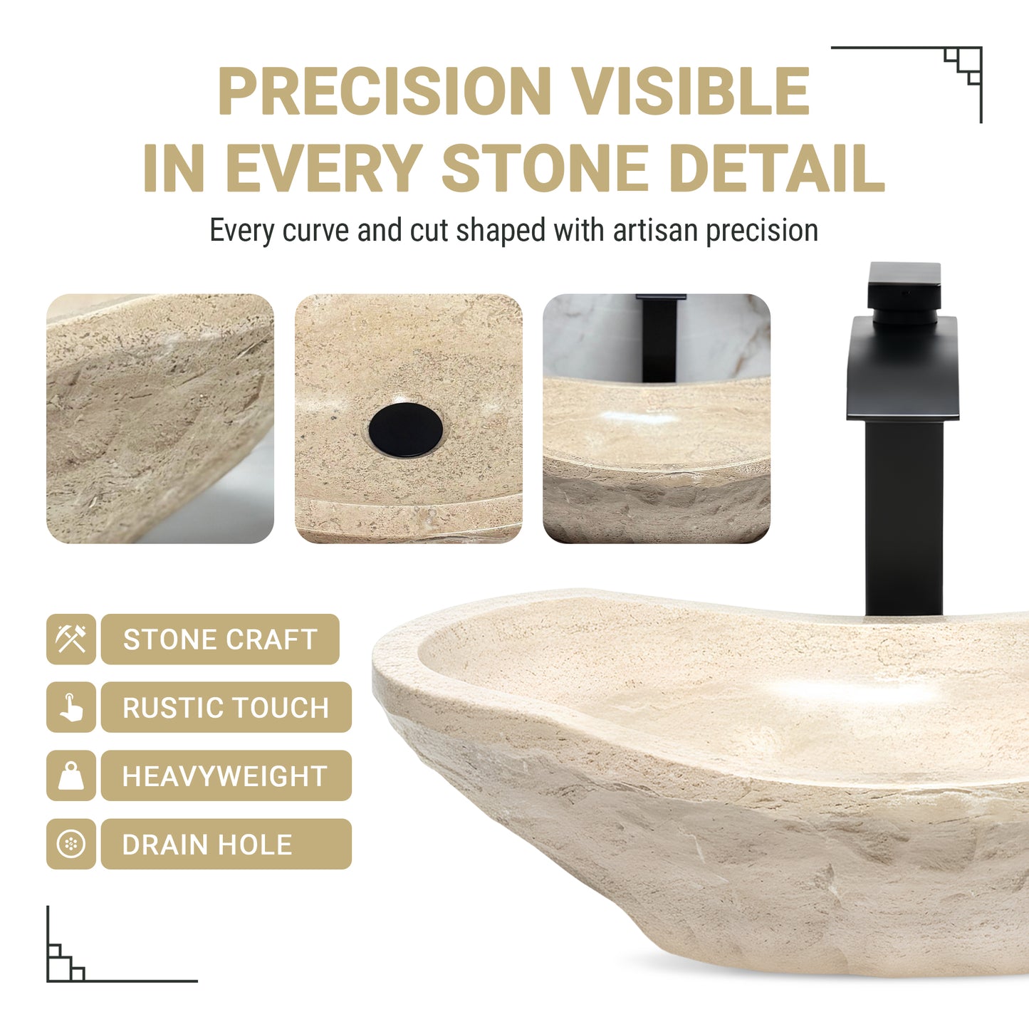OVAL CHISELED NATURAL STONE VESSEL SINK