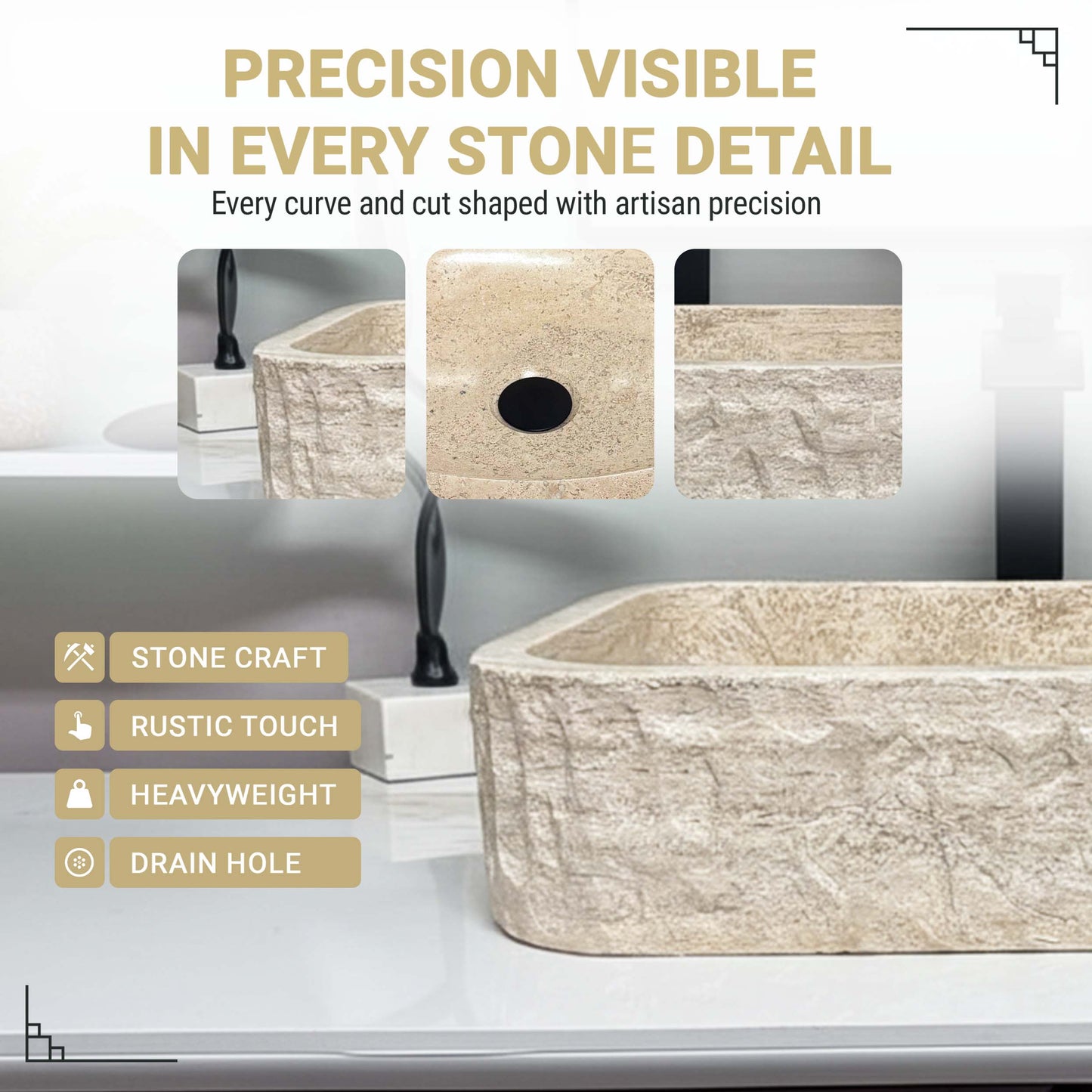 RECTANGLE NATURAL STONE BATHROOM SINK