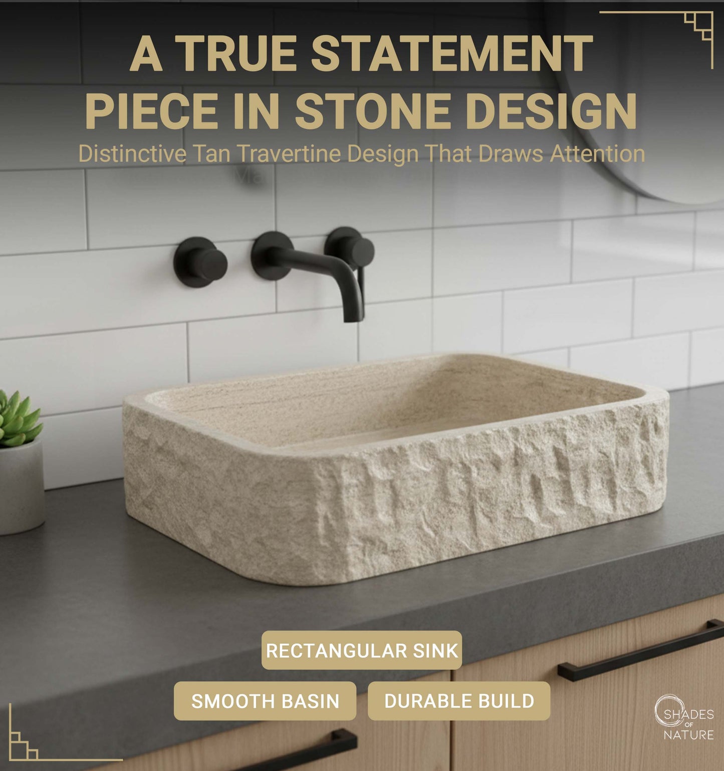 RECTANGLE NATURAL STONE BATHROOM SINK