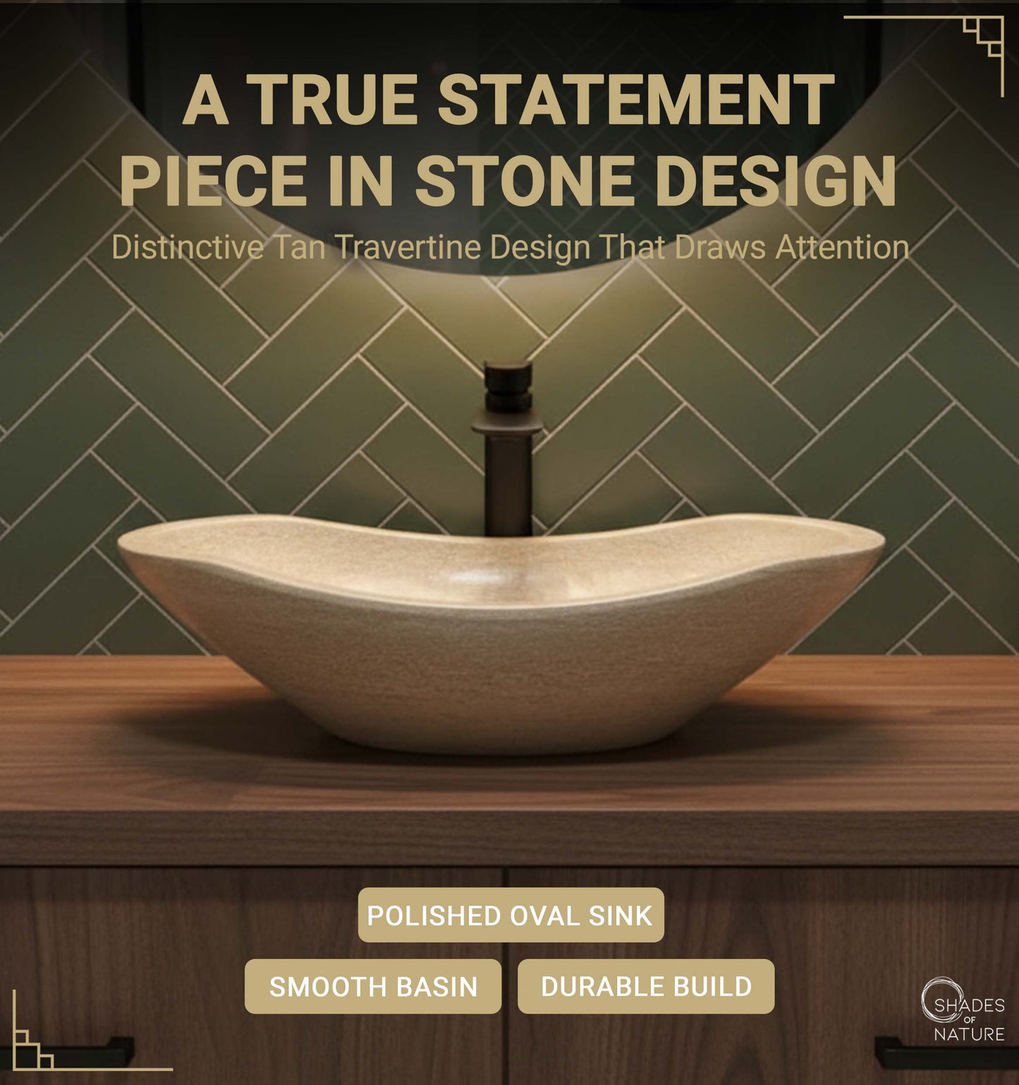 OVAL POLISHED NATURAL STONE VESSEL SINK