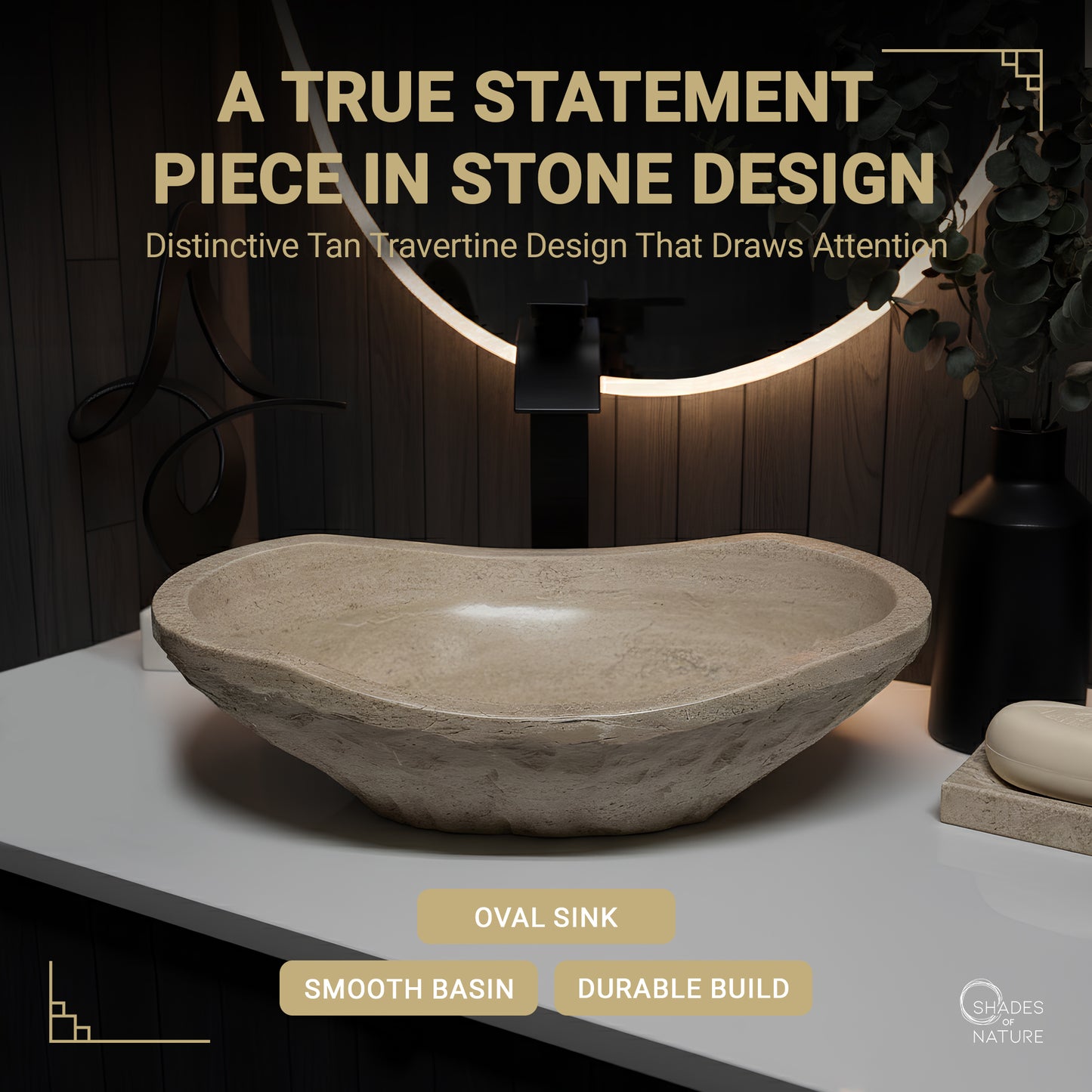 OVAL CHISELED NATURAL STONE VESSEL SINK