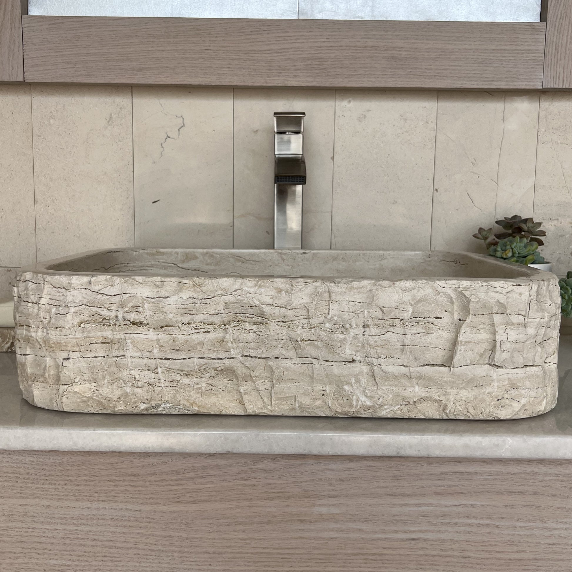 Natural Stone Vessel Sink, Travertine & Marble Bathroom Sink, Rectangle Bathroom Sink Close up