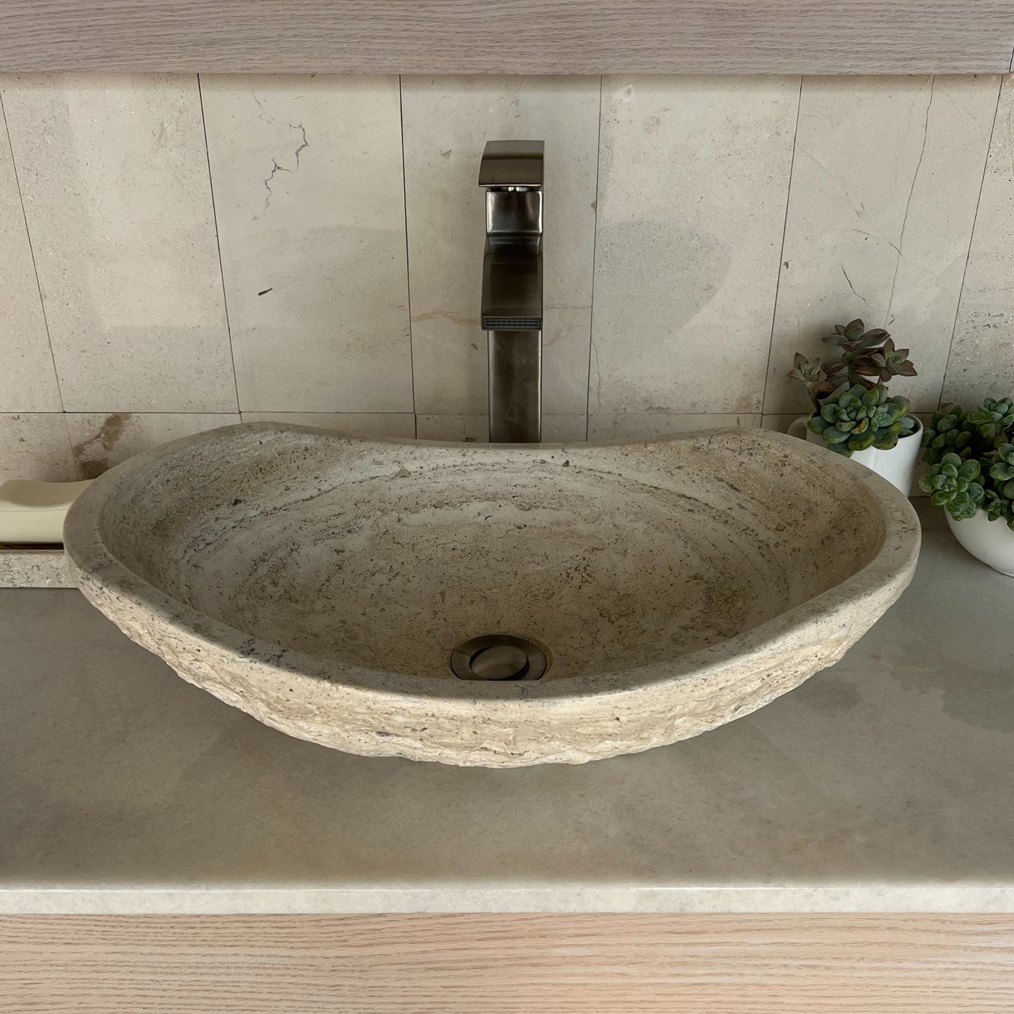 Natural Stone Vessel Sink, Travertine & Marble Bathroom Sink, Oval Bathroom Sink Top