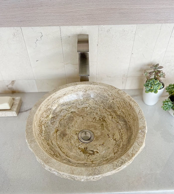 BOWL TAN TRAVERTINE - STONE BATHROOM SINK