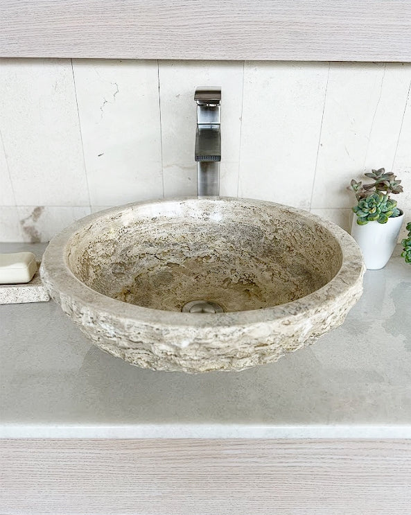 BOWL TAN TRAVERTINE - STONE BATHROOM SINK